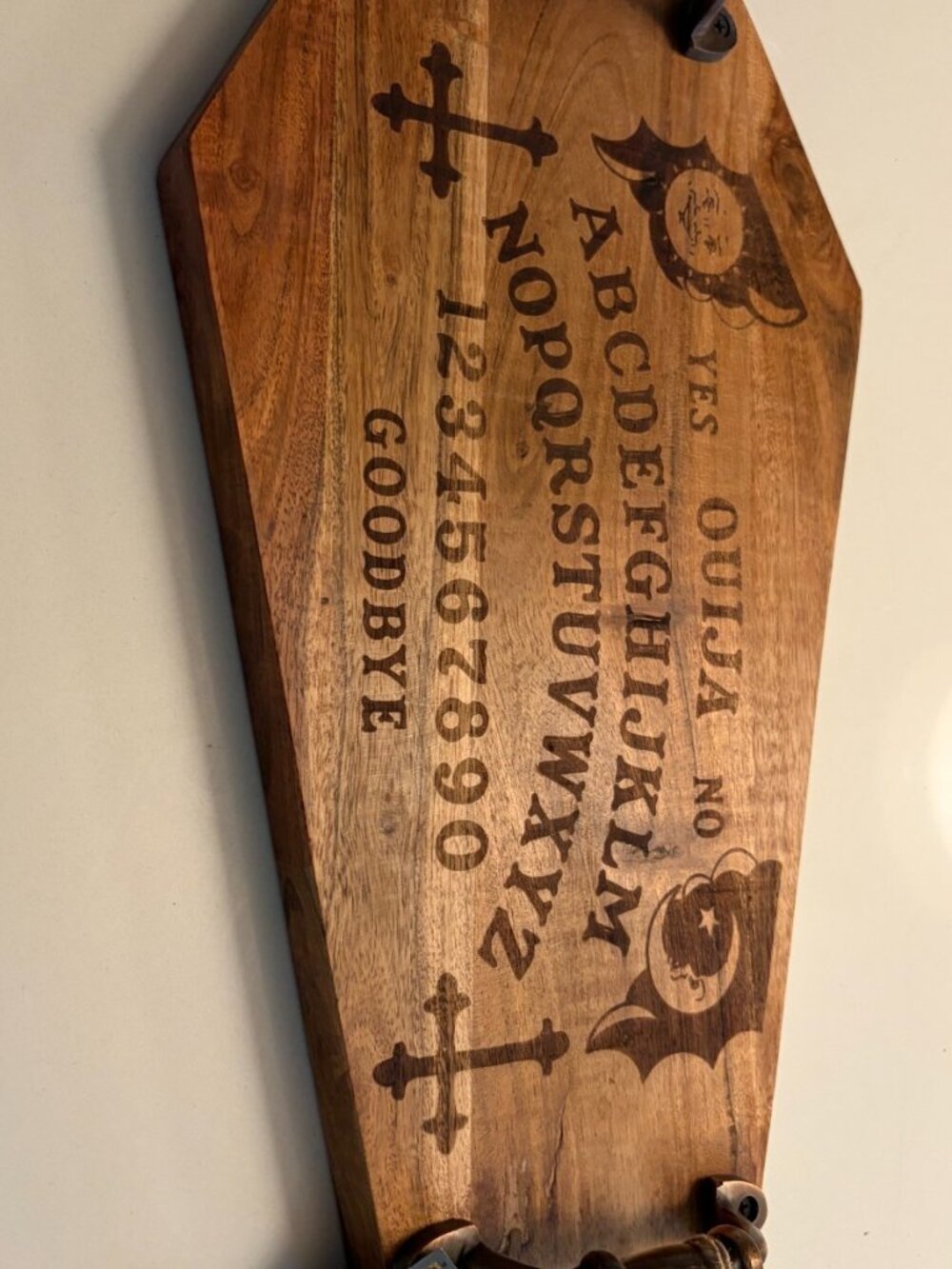 AUTHENTIQUE SPOOKY NIGHT HALLOWEEN WOOD OUIJA COFFIN-SHAPED SERVING TRAY 16" New
